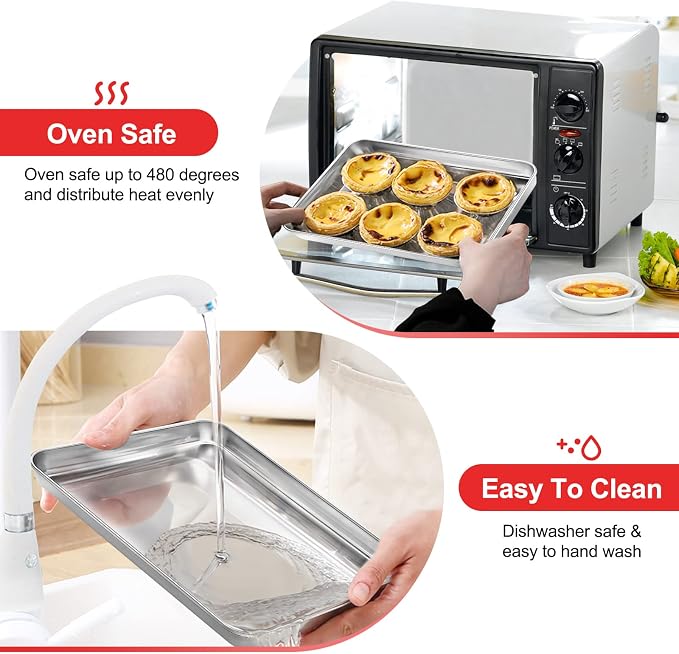 Baking Sheet, Stainless Steel Cookie Sheet Baking Pan Tray - Image 4
