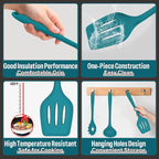 Silicone Cooking Utensils Set, E-far 7-Piece Blue Heat Resistant Kitchen - Image 3