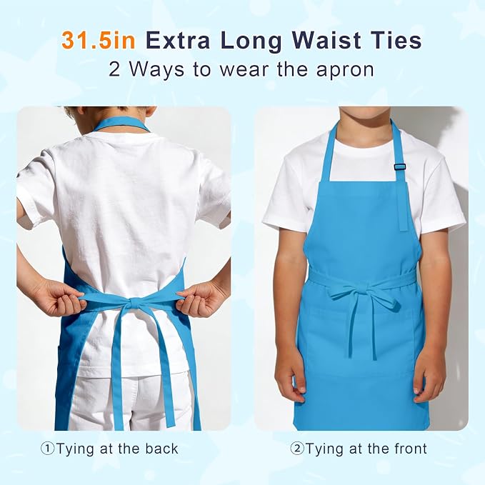 Kids Apron and Chef Hat Set, 30 Pieces Boys Girls Kids Apron - Image 3