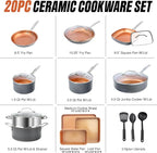 GOTHAM STEEL 20 Pc Ceramic Cookware Set, Copper Pots and Pans Set Non Stick - Image 9
