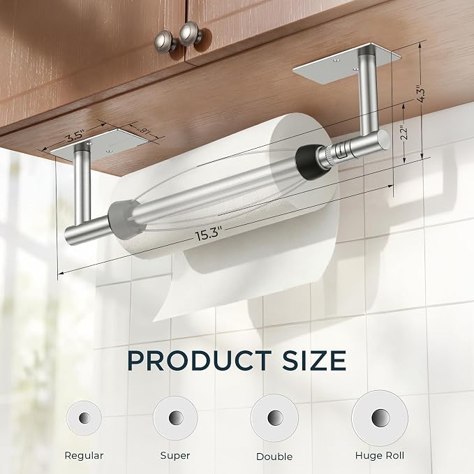 FORIOUS Paper Towel Holder Under Cabinet, Single Hand Operable - Image 3