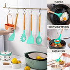 Umite Chef Kitchen Cooking Utensils Set, Wooden Handle Heat Resistant Silicone - Image 4