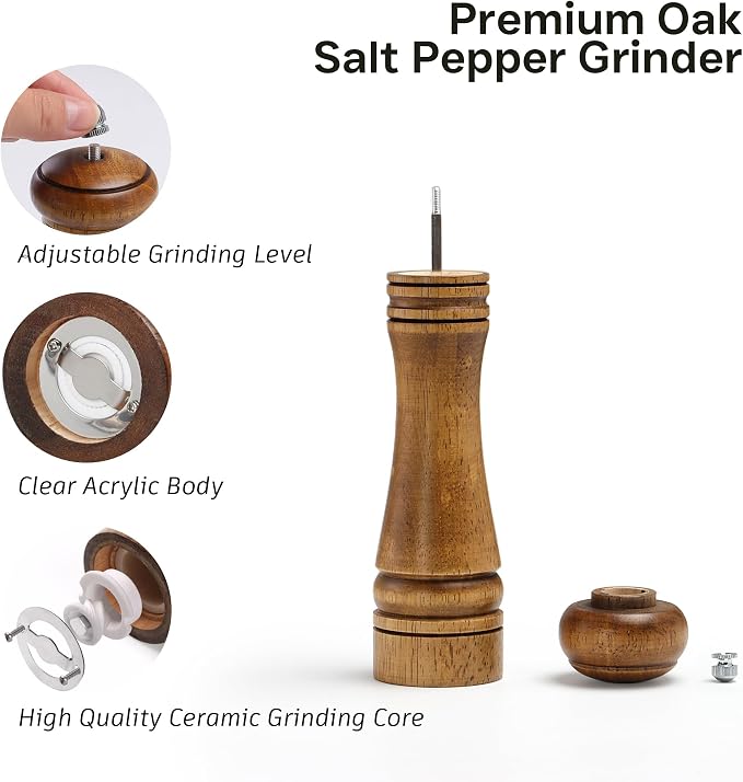 Wood Salt and Pepper Grinder, Salt Grinder and Pepper Mill, Oak Wood Shakers - Image 7