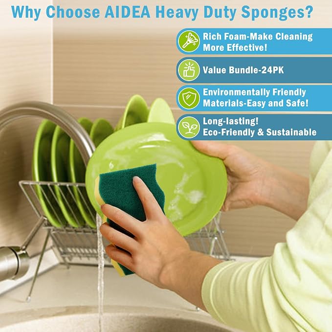 AIDEA Sponges Kitchen, 24 Pack Heavy Duty Dish Sponge, Cleaning Dish Scrubber - Image 4