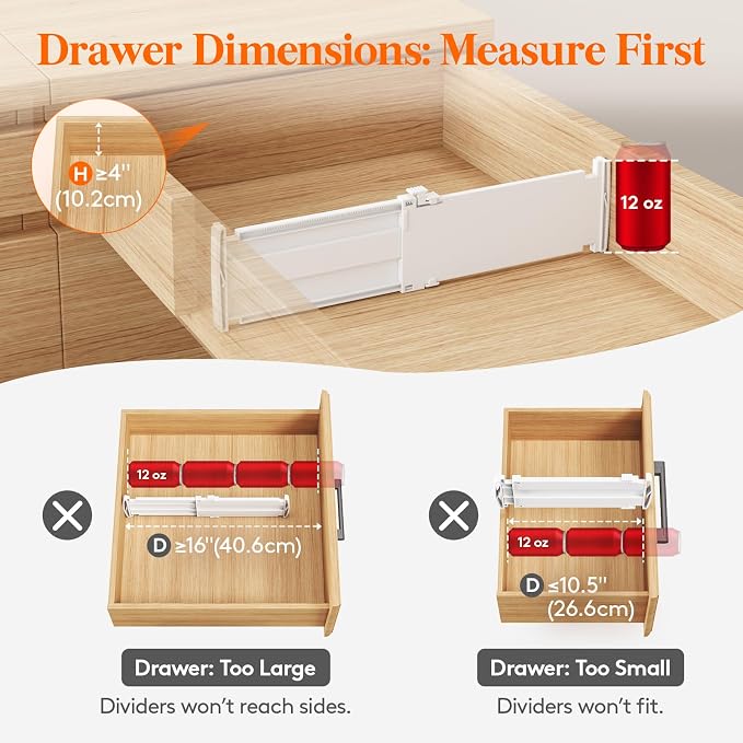 Lifewit 4" Tall 16 Pack Drawer Dividers, 27-42cm/10.5-16.5" Expandable Drawer - Image 3
