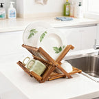 Utoplike 3 Tier Collapsible Teak Wood Dish Drying Rack, Foldable Large Capacity - Image 6