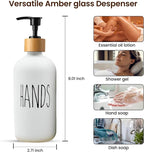Sunrise Premium 16 OZ Thick White & Black Glass Soap Dispenser, Bamboo Pump - Image 3