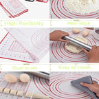 Rolling Pin with Adjustable Thickness Rings and Silicone Baking Pastry Mat Set - Image 5