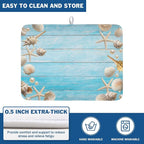 Summer Coastal Dish Drying Mat for Kitchen Counter Seashell Starfish Blue - Image 5