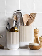 LE TAUCI Utensil Holder for Kitchen Counter, 7.3"+5.4" Fluted Ceramic Utensil - Image 3