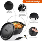 10 QT Pre-Seasoned Cast Iron Camp Dutch Oven - Image 3