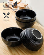 HASENSE 7 Inch Large Serving Bowls Set of 4, 42 Oz Black Ceramic Salad Bowl - Image 3