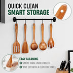 Bkiok Wooden Spoons for Cooking, Natural Teak Wood Kitchen Utensils Set for - Image 6