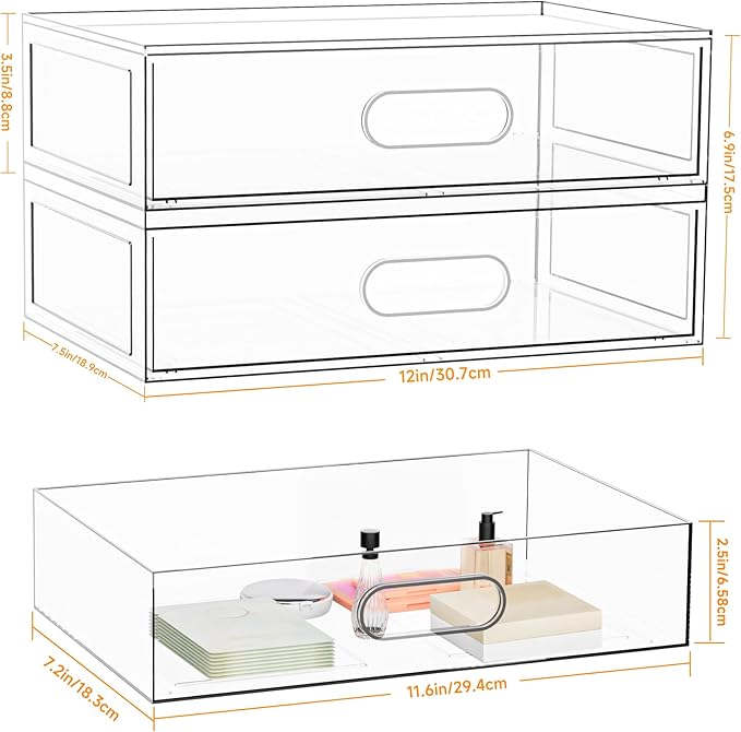 2 Pack Clear Makeup Storage Drawer, Acrylic Cosmetic Display Case - Image 3