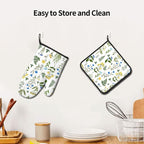Blue Yellow Green Floral Oven Mitts & Pot Holders Sets of 3, Heat Resistant Sky - Image 6