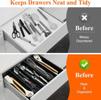 Expandable Large Kitchen Utensil Drawer Organizer Storage Black Bamboo - Image 7