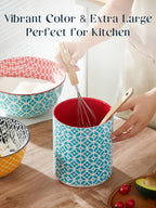 DOWAN Colorful Large Utensil Holder, 7.2" x 6.2" Ceramic Kitchen Utensil Holder - Image 2
