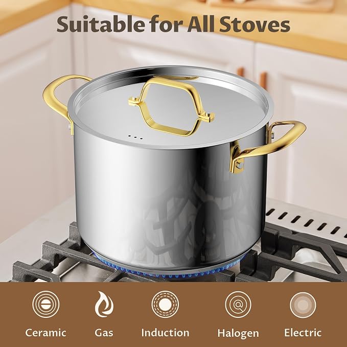 BEZIA 8 Quart Stainless Steel Stock Pot, 0-Coating Safe Cooking Pot - Image 4