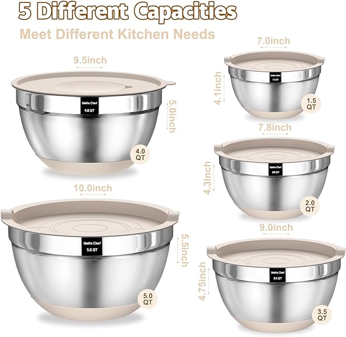 Umite Chef Mixing Bowls with Airtight Lids Set, Non-Slip Bottoms, 1.5QT - Image 2