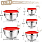 TeamFar Mixing Bowls, 4.5/3/1.5/1/0.7 QT, Stainless Steel Metal Nesting Salad - Image 2