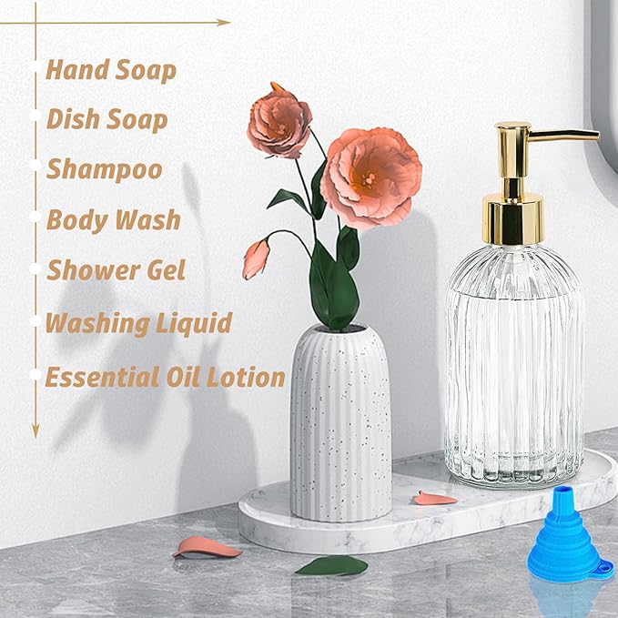14Oz Gold Pump Glass Soap Dispenser, - Image 6