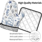 Navy Blue Oven Mitts and Pot Holders Sets Summer Beach Starfish Seashell Oven - Image 4