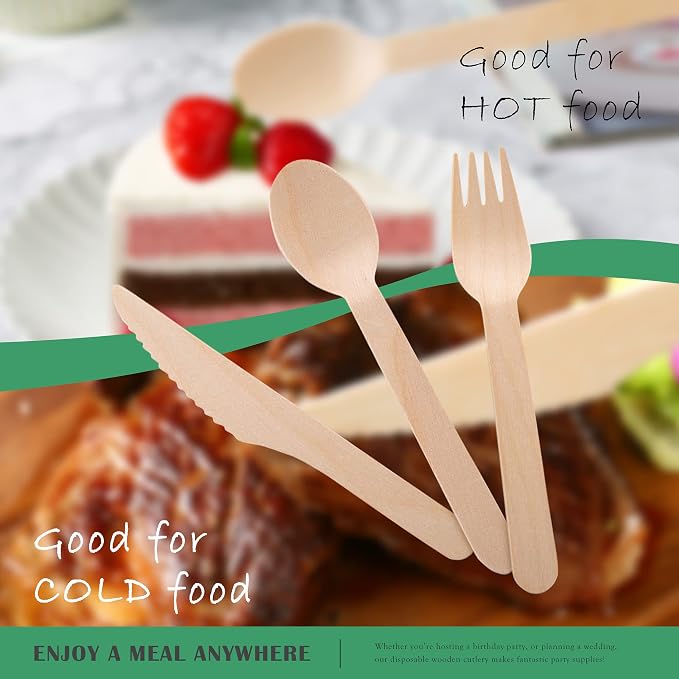 Disposable Wooden Forks -Pack of 100, 6.5" Length-Biodegradable, Natural Wooden - Image 4