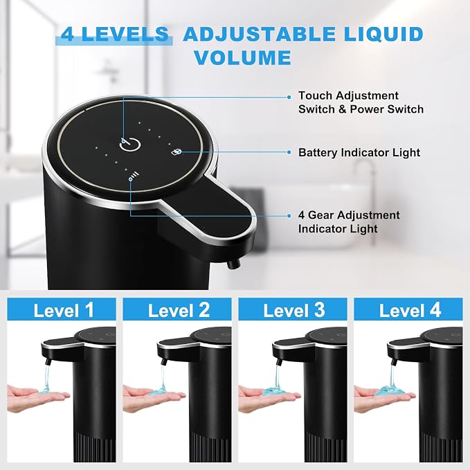 RYTOXILO Automatic Soap Dispenser, 2 Pack Black Touchless Liquid Soap Dispenser - Image 3