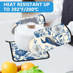Blue Bird Blooming Flower Oven Mitts and Pot Holders Sets Heat Resistant 4Pcs - Image 5