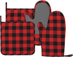 Buffalo Plaid Black and Red Oven Mitts and Pot Holders Set by Unknown