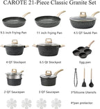 CAROTE 21pcs Pots and Pans Set Nonstick, Cookware Set Black Granite Induction - Image 2
