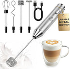 Zulay Kitchen Metal Rechargeable Milk Frother, 3 Whisk Attachments Handheld by ZulayKitchen