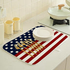 4th of July Dish Drying Mat 18 x 24 Inch Patriotic Red Stripe Navy Blue Stars - Image 2