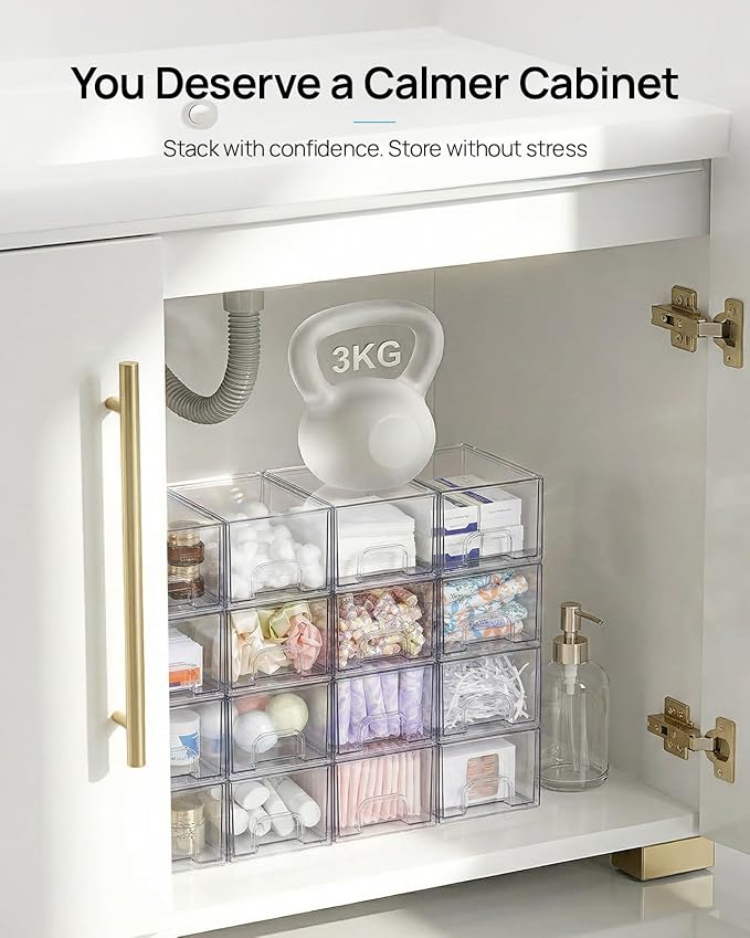 Vtopmart 10 Pack Small Clear Stackable Storage Drawers, Acrylic Bathroom Makeup - Image 4