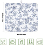 Blue Floral Dish Drying Mat for Kitchen Counter Chinoiserie Flower Microfiber - Image 2