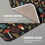 Mushroom Forest Dish Drying Mat Fern Leaves Black Drainer Mat - Image 3
