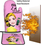 Cute Pink Oven Mitts and Pot Holders Set of 3, Heat Resistant Non-Slip Funny - Image 7