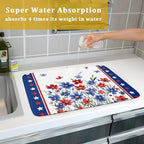 4th of July Dish Drying Mats for Kitchen Counter Summer Flowers Patriotic - Image 7