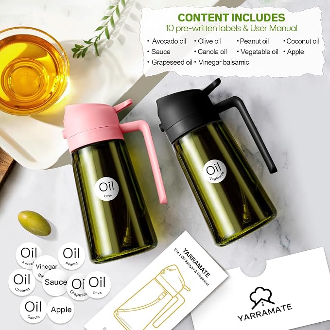 YARRAMATE 2Pcs 16oz/470ml Dark Green Oil Sprayer - Image 3