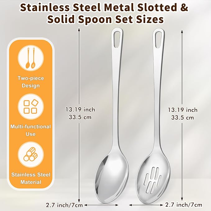 Stainless Steel Cooking Spoon, Slotted Metal Serving Spoon, Heavy Duty Sturdy - Image 5