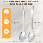 2 Pcs Stainless Steel Cooking Spoons Set, Solid & Slotted Metal Serving Spoons - Image 5