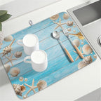Summer Coastal Dish Drying Mat for Kitchen Counter Seashell Starfish Blue - Image 8