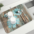 Teal Sunflowers Drying Mat 24x18 Inch, Summer Wooden Board Drying Mat - Image 8