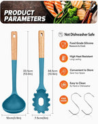 Pasta Fork and Ladle Set, and Sauce Pasta, BPA-Free Matte Silicone, Wood Handle - Image 2
