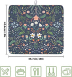 Floral Dish Drying Mat for Kitchen Counter Rustic Flower Leaves Print - Image 2
