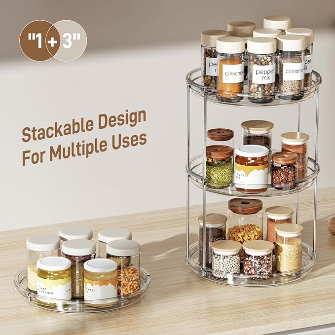 LAMU 2 Pack 2 Tier Lazy Susan Turntable Organizer 9.25'' Rotating Spice Rack - Image 3