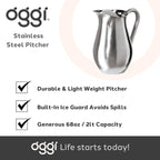 OGGI Stainless Steel Pitcher- Stainless Steel Water w/Ice Guard, Water Carafe - Image 7