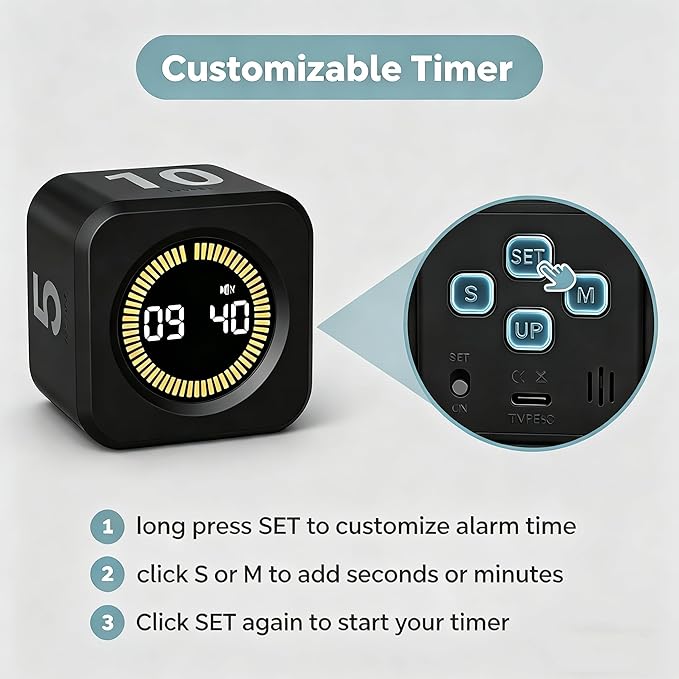 2 Pack - KADAMS Pomodoro Cube Timer Productivity Visual Timer - 5/10/25/50 Min - Image 6