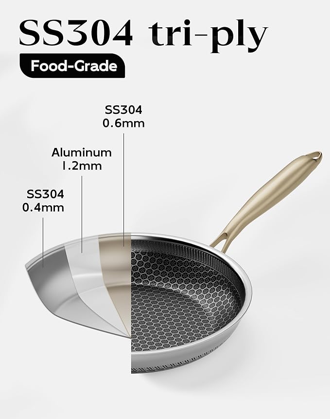 Nonstick Frying Pan with Lid 12-Inch, Durable Stainless Steel Skillet, - Image 8