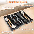 Expandable Large Kitchen Utensil Drawer Organizer Storage Black Bamboo - Image 6